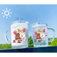 Cute cartoon brown bear glass cup with straw lid 140ml 400ml C29U20 amber color