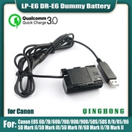 QC3.0 LP-E6 LP-E6N Dummy Battery DR-E6 DC Coupler &amp; Power Bank USB Cable for Canon EOS 6D 7D 60D 70D 80D 90D 5DS R R5 R6