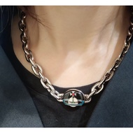 Korean Version Saturn Planet Necklace Thick Chain Magnetic Enamel Magnet Buckle Saturn Planet Neckla