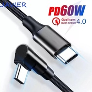 JAVIER 90 Degrees Type C Cable, Elbow Nylon Braid PD 60W Quick Charger Cord, Quick Charge 90 Degrees