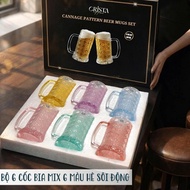 SET OF 6 CRYSTAL TEXTURED GLASS BEER CUP WITH HANDLE 420ML 60246