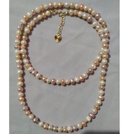Rantai Leher Mutiara Asli/Original Mini Pearl Mix Bebola Suasa 14K Tulen Panjang 70cm