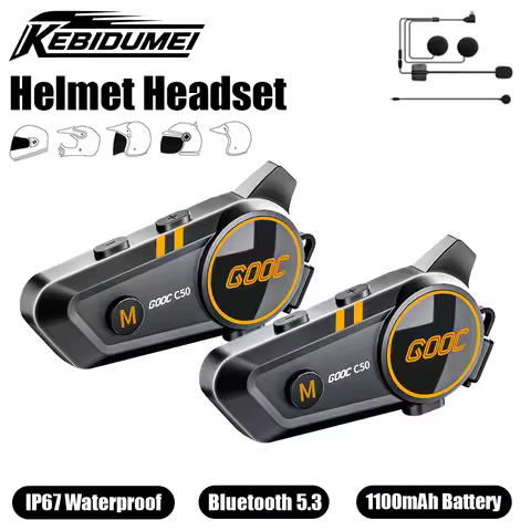 KEBIDUMEI C50 Motorcycle Intercom Helmet Headset Bluetooth Speaker Music Player 2-in-1 Mic Interphon