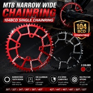 104BCD MTB Narrow Wide Chainring CNC Aluminum Single Chainring 30T-52T Bicycle Crank Gear