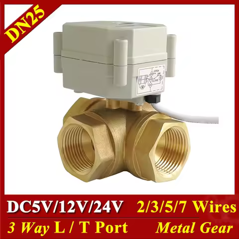 T Port L Port 3 Way Horizontal 1'' Motorized Ball Valve DC12V 5V 24V 2/3/5/7 Wires DN25 Electric Bal