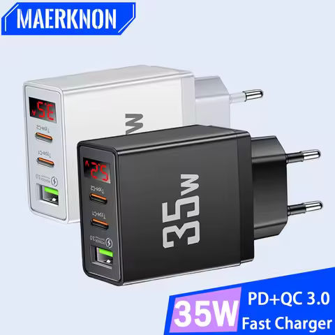 USB Type C Charger 35W Fast Charging Digital Display Phone Charger Adapter For iPhone Samsung Xiaomi