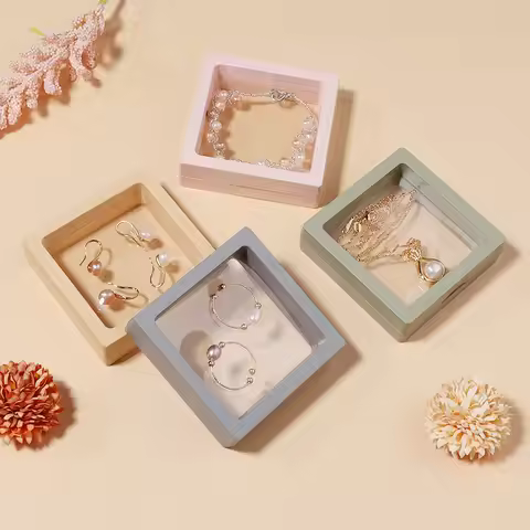 1pc 7x7x2/9x9x2cm Transparent PE Film Box Suspended Packaging Box Jewelry Badge Box For Jewelry Stor