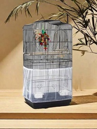 1入組鳥籠糧食捕捉器、倉鼠籠罩,彈性貼合網套適用於鸚鵡籠,輕薄透氣的白色可重複使用,防止散亂和飛散。