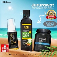 [LULUS KKM ORIGINAL HQ] COMBO SET RAWATAN RAMBUT HSF NATURAL SHAMPOO ALOEVERA HSF HAIR SERUM JAJOBA OIL OCEANIC SALT