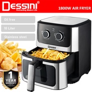DESSINI ITALY 10L Electric Air Fryer Convection Oven Toaster Timer Oil Free Roaster Breakfast Machin