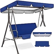 Outdoor Swing Canopy Replacement Cover &amp; Swing Cushion Cover 3 Seater, Waterproof Garden Seater Sun Shade Porch Hammock Patio Swing Cover,Blue,164x114x15cm/65x45x6''