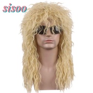 SISOO 70s 80s Rockstar Wig, Curvy Long Halloween Party Cosplay Wig, Punk Fluffy Mullet Wig