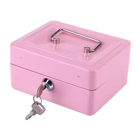 Pink Safe Money Box Cash Coin Register Insert Tray Cashier Drawer Storage Mini Portable Steel Lockab