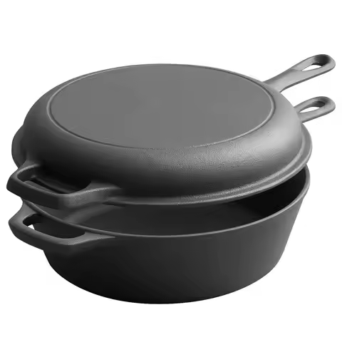 2-in-1 Pre-Seasoned Cast Iron Dutch Oven Pot 10" Deep Pot And Frying Pan For Cooking Baking Bread 3Q