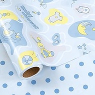 LeZakaa Reversible Baby Shower Wrapping Paper Roll - Bear and Duck Toy in Baby Blue Polka Dots - 17 