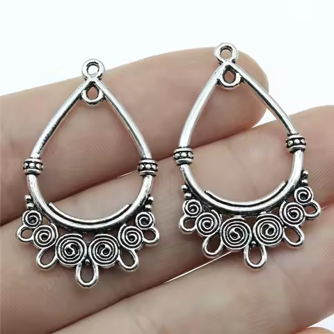WYSIWYG 10pcs 37x23mm Antique Silver Color Drop Earring Connector Pendant For DIY Jewelry Making Han