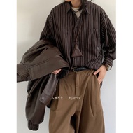 Cityboy Japanese Retro Striped Shirt Student College Shirt ins Long Sleeve Loose All-Match Top G5JE