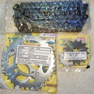 RANTAI SSS SET FZ150/Y15 CHAIN ​​& STELL SPROCKET ( 1 SET )