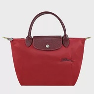 LONGCHAMP LE PLIAGE GREEN系列刺繡短把再生尼龍摺疊水餃包(小) 夕陽紅