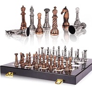 Retro Metal Chess Set for Adults and Kids – Marbling Chess Board with Chess Pieces Travel Chess Set