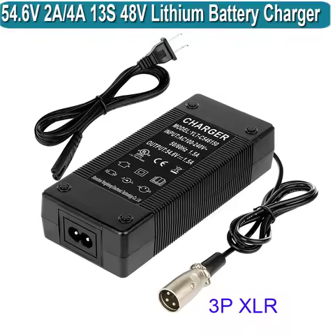 48V 2 Amp Charger Output 54.6V 2A Charger 48V 3-pin XLR Male Plug for 48volt Charger 13S Lithium Bat