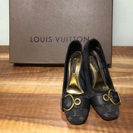 Lv 女 高跟鞋 牛仔 丹寧 皮帶釦 黃銅 墨黑 黑灰 碳黑 Louis Vuitton