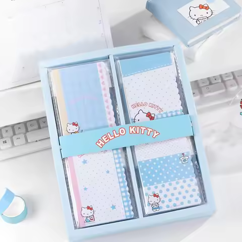 Genuine Sanrio Hello Kitty Memo Pad M5 Cute Blue Note Paper Set for Study Planner To Do List Desk Of