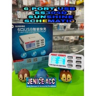 6 PORT USB CHARGER ADAPTOR SS-304D SUNSHINE 6 PORT USB DETECTOR SUNSHINE AVOMETER USB/SUPER FAST CHA