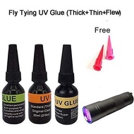 Riverruns UV Clear Glue Three Formula Thick,Thin and Super Flew 渔具胶水  +12 LED UV Power Light Fly Tyi