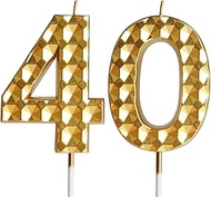Gold 40th Birthday Candles,Diamond Design 3D Number 40 Birthday Candle,Happy 40th Birthday Cake Topp