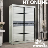 HT ONLINE 4 Feet Sliding Door Wardrobe Storage Cabinet Bedroom Furniture Clothes Cabinet Rack