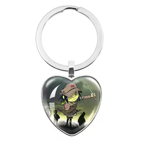 Virtual Band Gorillaz 2-D Murdoc Noodle Russel Peach Heart Keychain Glass Cabochon Character Chain F