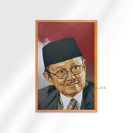 3rd Indonesian President Print Painting BJ Habibie Modern Minimalist Wooden Frame