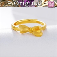 Korean women's fashion pure gold bow ring 3D hard gold Chinese knot open ring Cincin emas 916 tulen 2021 new s reliable