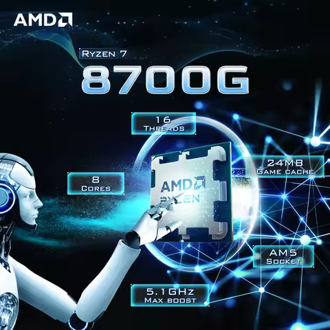 NEW AMD Ryzen 7 8700G 8-Core 16-Thread 4.2GHz Socket AM5 4NM L3=16M Processor 65W R7 8700G DDR5 but 