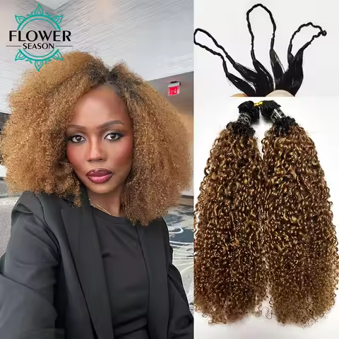 #1B/30 Feather Crochet Human Hair Two-tone Color Multi-Textured Kinky Curly Crochet Hair Extensions 