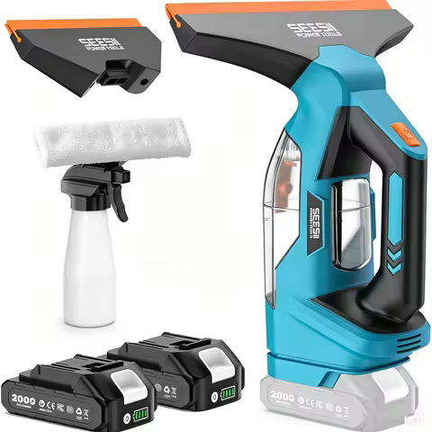 SEESII Cordless Window Vacuum Cleaner 2000mAh Battery 2 Suction Nozzles 28-17cm Window Vacuum Cleane