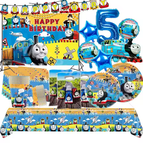 Thomas and Friends Birthday Decorations Thomas the Train Disposable Tableware Balloons Tablecloth Cu