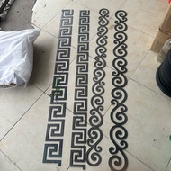 Cnc cut iron to decorate door edges, 3mm thick glass roof (1.5m bar cut in half with 2 75cm bars)