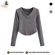 SHEEBY - 444 Women's Tops T-Shirt V Neck Longsleeve Stretch Femme