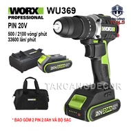 Combo Máy Khoan Động Lực Dùng Pin 20V Worx WU369 ( 2 Pin 2.0Ah 1 Sạc 1 Túi )
