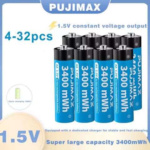 4-32PCS PUJIMAX New High Performance Rechargeable Lithium Battery AA1.5V Rechargeable Battery Camera