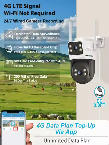 GENBOLT 4G Security Camera Outdoor, No WiFi, Lens Auto Tracking Humanoid Detection, 24/7 Recording S