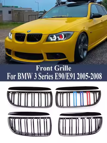 Double Single Slat Front Grill Carbon Fiber M Color Chrome Grille Performance For BMW 3 Series E90 E