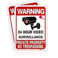 Two Private  No Trespassing Signs, Outdoor Video Surveillance Signs, UV Printing, Aluminum 10 X 7 In