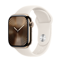 Apple - Apple Watch Series 10 (GPS + 流動網絡)；42 毫米金色鈦金屬錶殼；星光色運動錶帶 - S/M