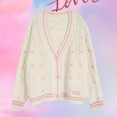 Lover Cardigan with Pink Heart Button Embroidery Patch Soft Knitted Sweater Cosy Lover-Era TS Merch 