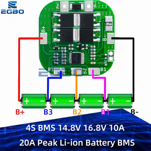 EGBO 4S BMS 14.8V 16.8V 20A Peak Li-ion Battery BMS Protection Board BMS PCM for Lithium LicoO2 Limn