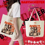 กระเป๋าผ้าแคนวาส 2025 Babymonster Kpop พิมพ์ลายโลโก้ กระเป๋าผ้าใบ แฟชั่น กระเป๋า ความจุขนาดใหญ่ 02