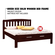 Queen Size Solid Wood Wooden Bed Frame  Walnut Colour (Assembly Included)